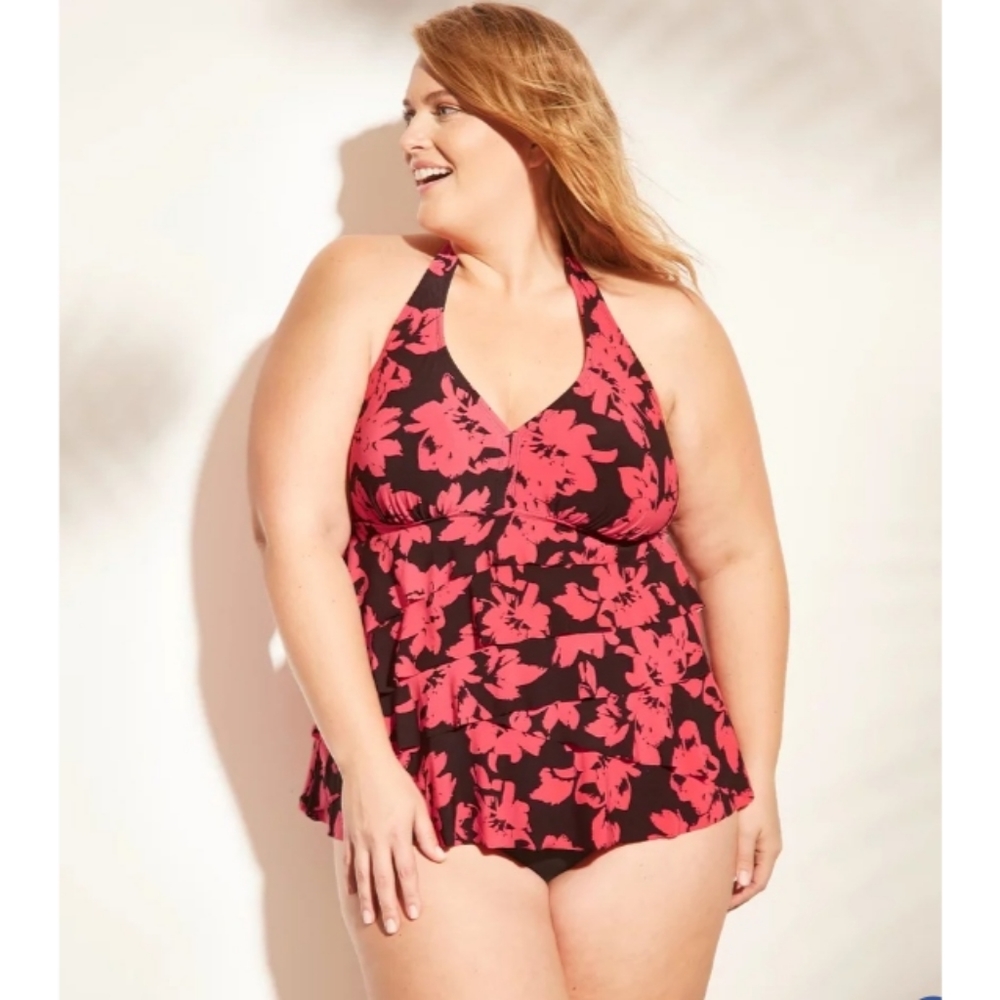 NEW -Aqua Green Ruffle Halter Tankini Swim Top Coral Beach 24W